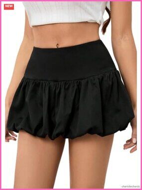 Y2K Bubble Mini Skirt Low Rise Puff Skort with Shorts Underneath
